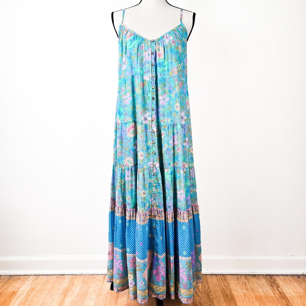 NWT Spell x Revolve Hibiscus Lane Strappy Dress, Lagoon